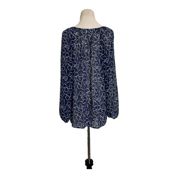 Charter Club blue heart print black long sleeves tunic size M - Picture 2 of 7